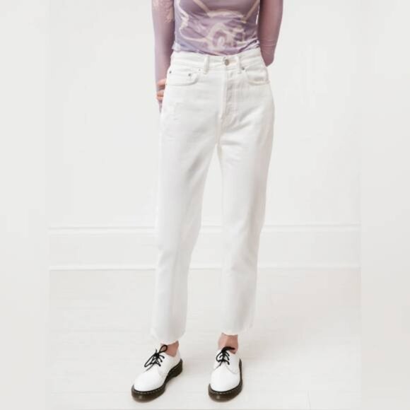 Acne Studios Mece Beaten White Distressed High-Waisted Jeans - Picture 1 of 12